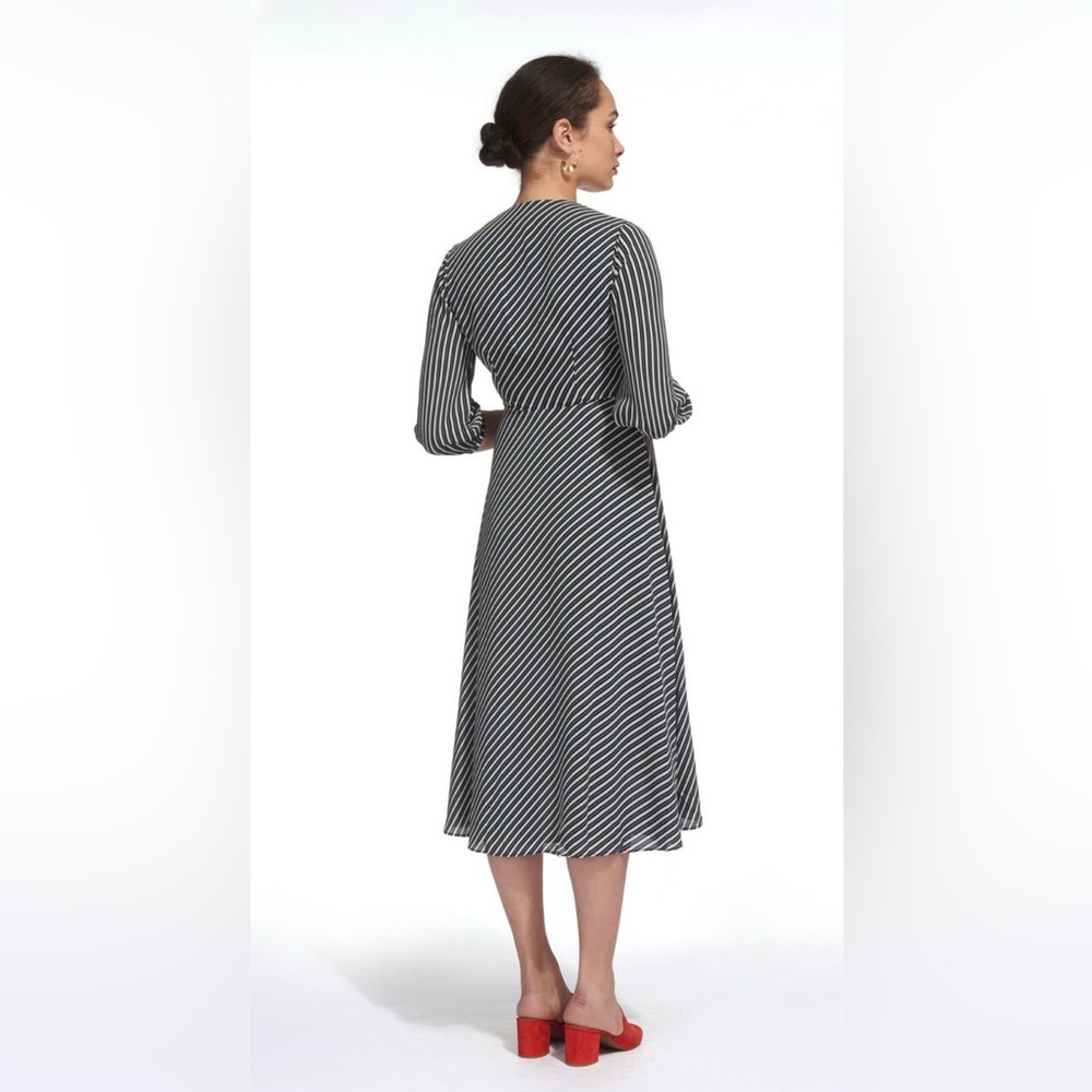 Whistles Callie Stripe Wrap Midi Workwear Dress Blue Yellow White UK 10 / US 6 - Picture 3 of 14